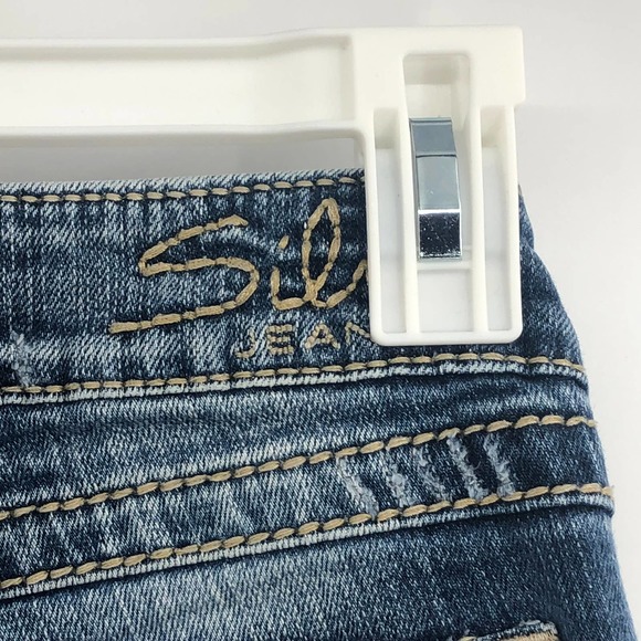 Silver Jeans Womens 27 Twisted Bootcut Distressed Denim Whiskered Blue - Picture 7 of 16